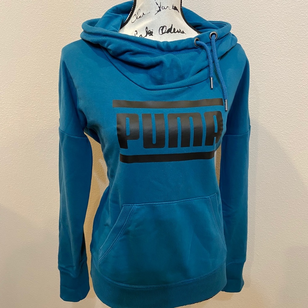 Puma Logo Hoodie Sweatshirt Pullover Athletic Athleisure Gym Top sz Small - Picture 2 of 6